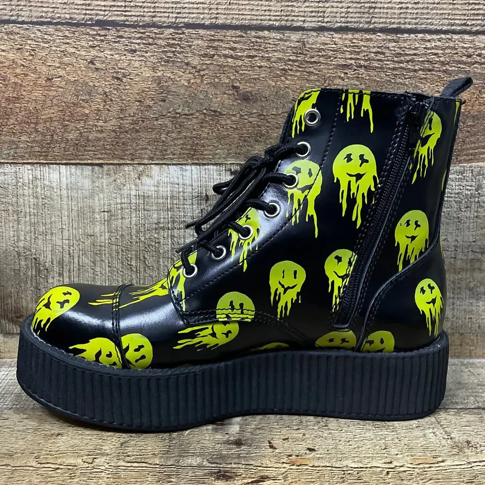 NEW T.U.K Happy Trip Smiley 7 Eye Viva Mondo Creeper Combat Boots Black SZ 10